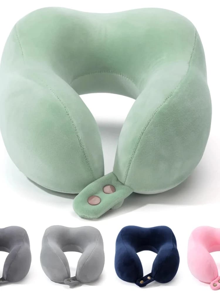 Cuscino per il collo a forma di U in memory foam per riposini e viaggi, design traspirante, adatto a studenti e impiegati d'ufficio