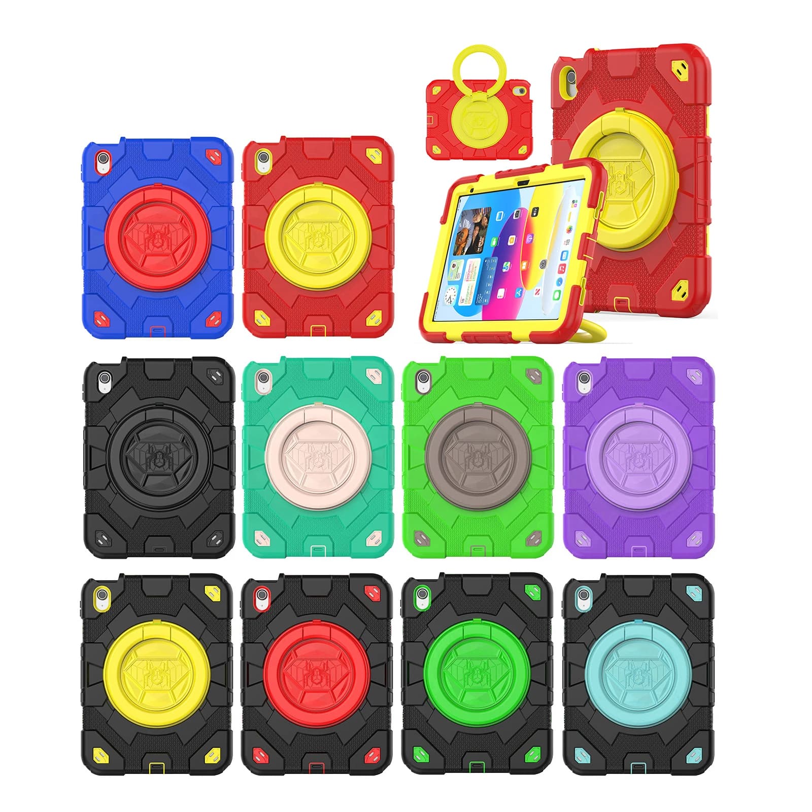 Cute Silicone Flat Protect Spider Case for iPad 10th Generation 2022 Rotatable Kickstand Compatible with Models A2696 A2757 A277