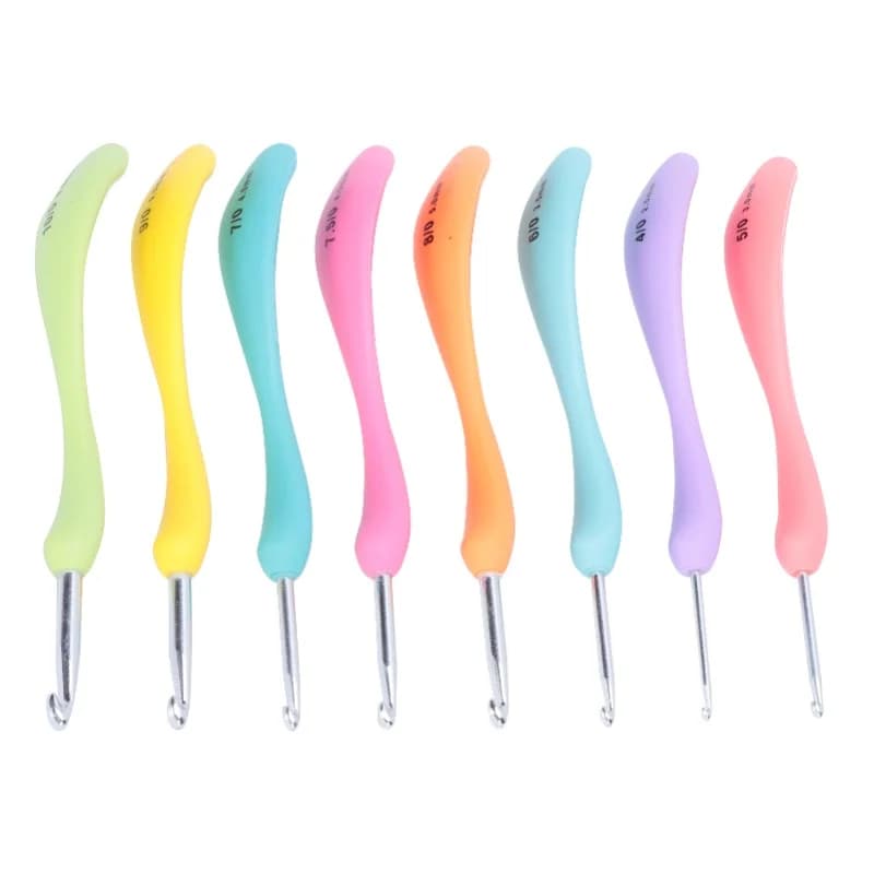 Set di 8 Uncinetti con Impugnatura Ergonomica, Strumento per Lavoro a Maglia in Alluminio Multicolore per Mani Artritiche