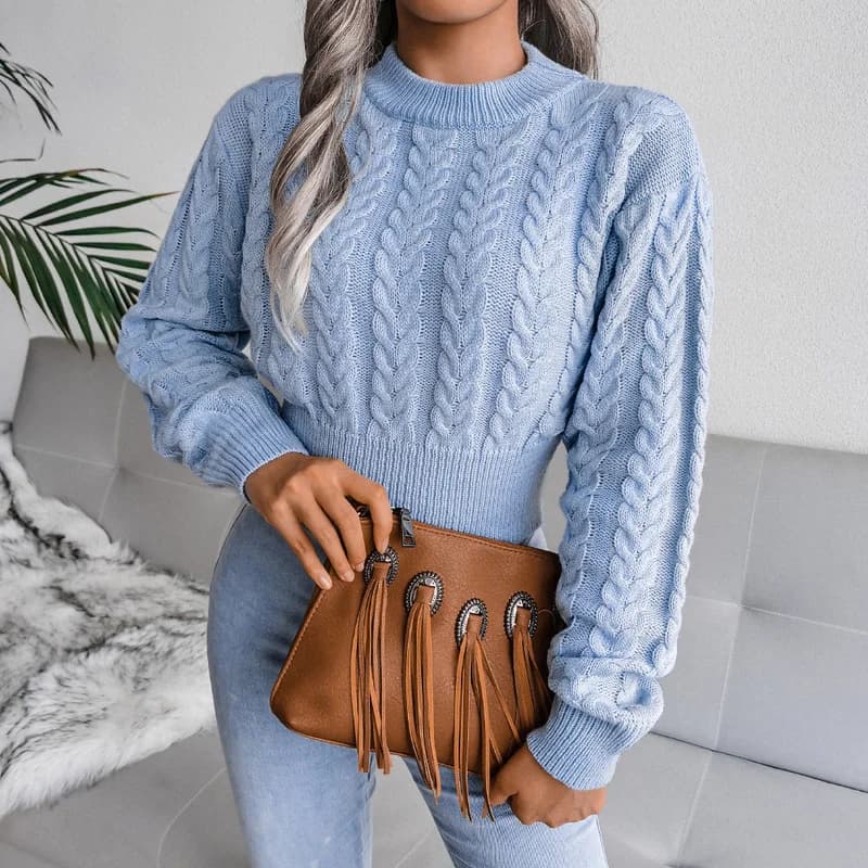 Autumn twist knit Sweater women pullovers winter new waist knitted Short long sleeve sweater women's clothing 2022 jumpers tops