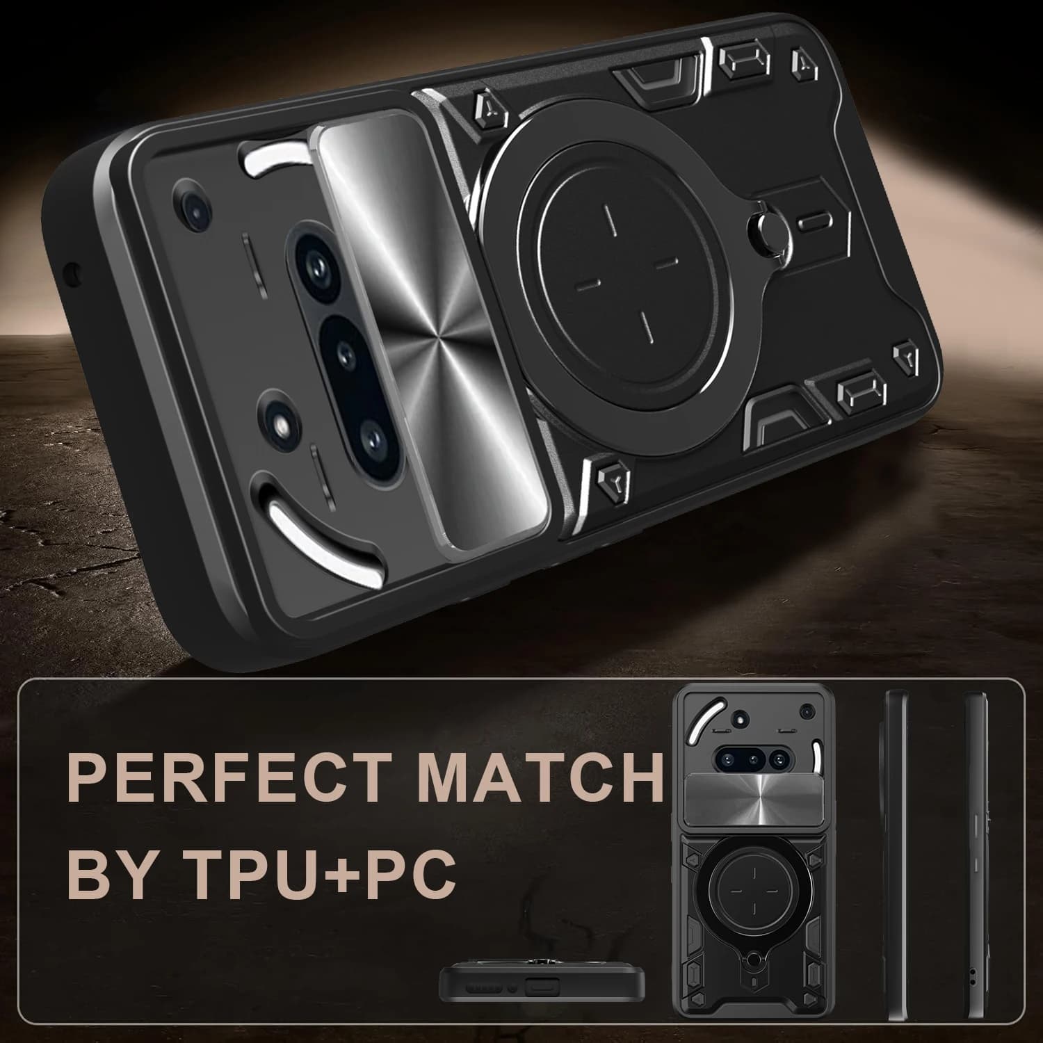 Phone Case Slide Camera Full Lens Protection Armor Back Cover for Nothing Phone 3A Pro CMF Phone 2 Pro Ring Holder Soft Cases