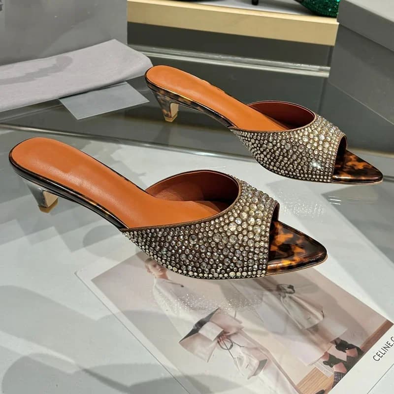 Shiny Crystal Leopard Slippers Sexy Pointed Toe Mixed Colors Slip On New Arrivasl Fashion Women Modern Shoes