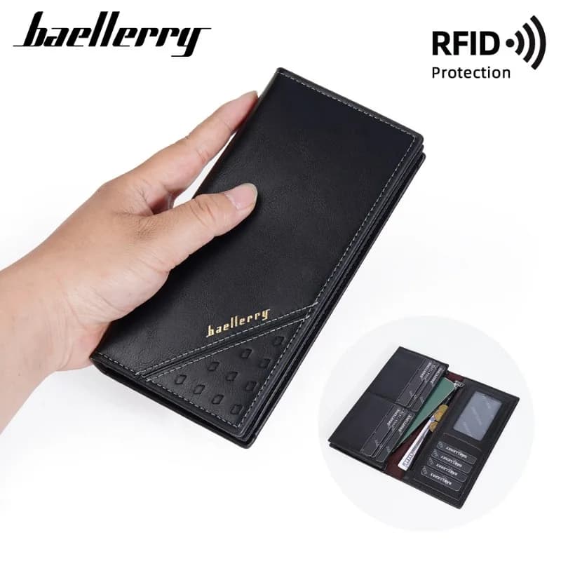 Portafoglio Lungo Baellerry con Protezione RFID, Porta Carte di Credito e Documenti, Multifunzione Portatile per Uomo