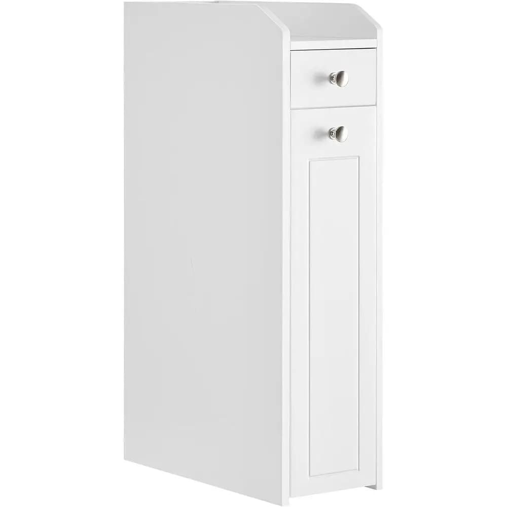 Mobiletto Salvaspazio Sottile con Cassetti Estraibili, Porta Carta Igienica Autoportante per Cucina e Bagno in Bianco Nuvola