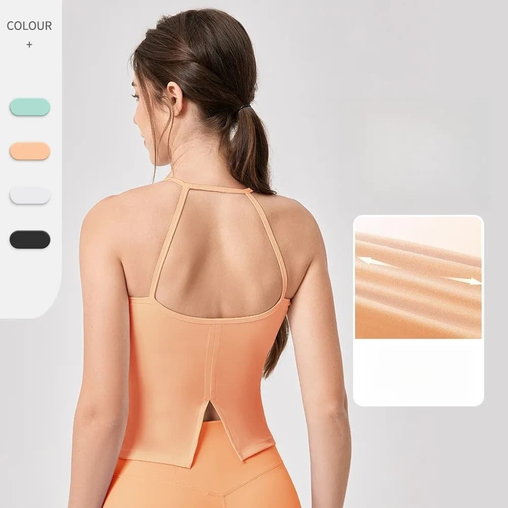 Top from Yoga with Spalline Sottili for Women, Sexy with Spacco Posteriore, Sporty bra Padded, Top for Fitness and Running
