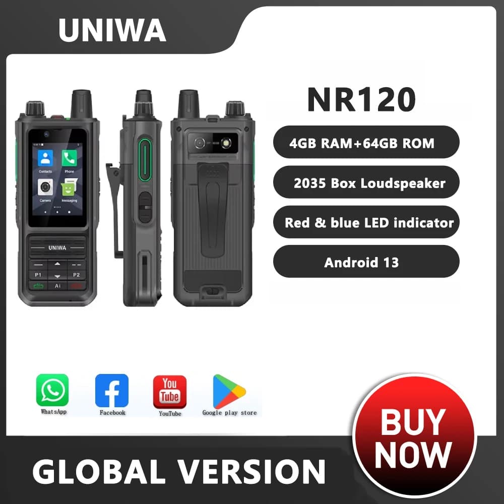 UNIWA NR120 Walkie Talkie Zello 5G PoC Radio 2.4 pollici IPS Touch Screen 3GB 32GB IP68 Impermeabile Android 13 5000mAh PTT SOS OTG