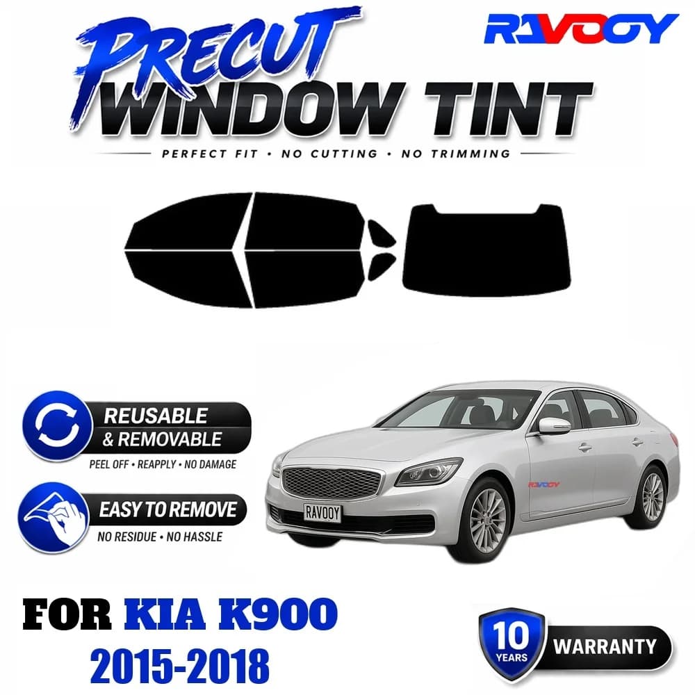RAVOOY Precut Window Tint, Reusable Removable EPU Film, Custom Fit for Kia K900 2015-2018, UV Heat Protection