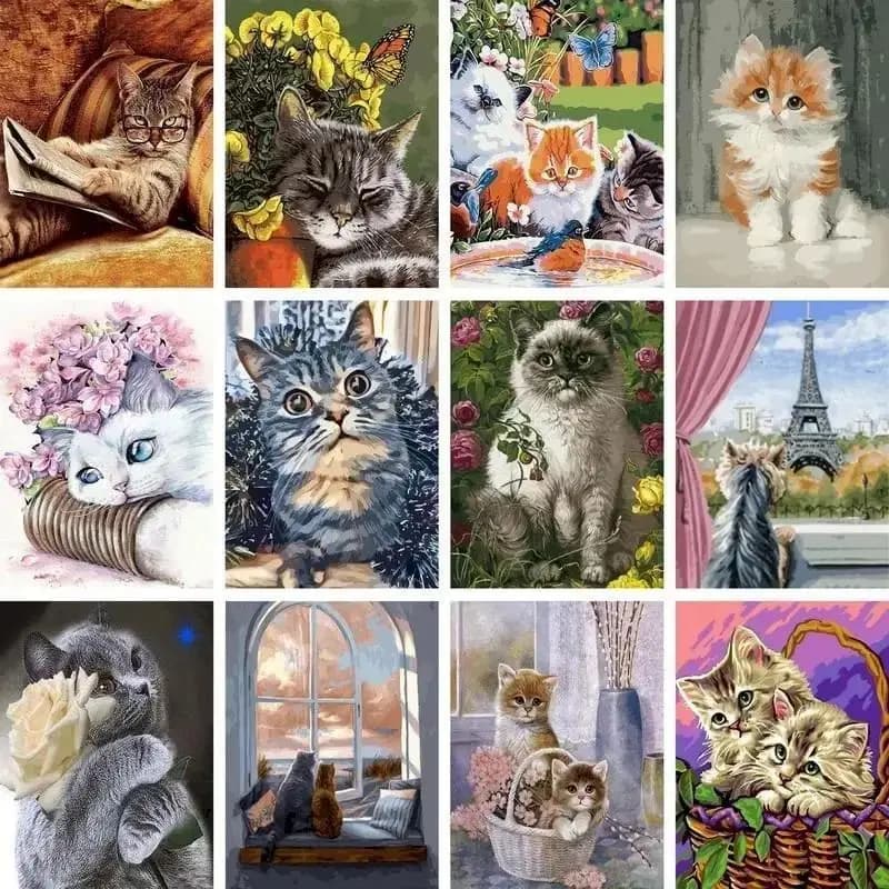 1pc frameless Cat Painting By Numbers Animal Handpainted Kits Canvas Drawing Acrylic Paints Gift Artwork Home Decor