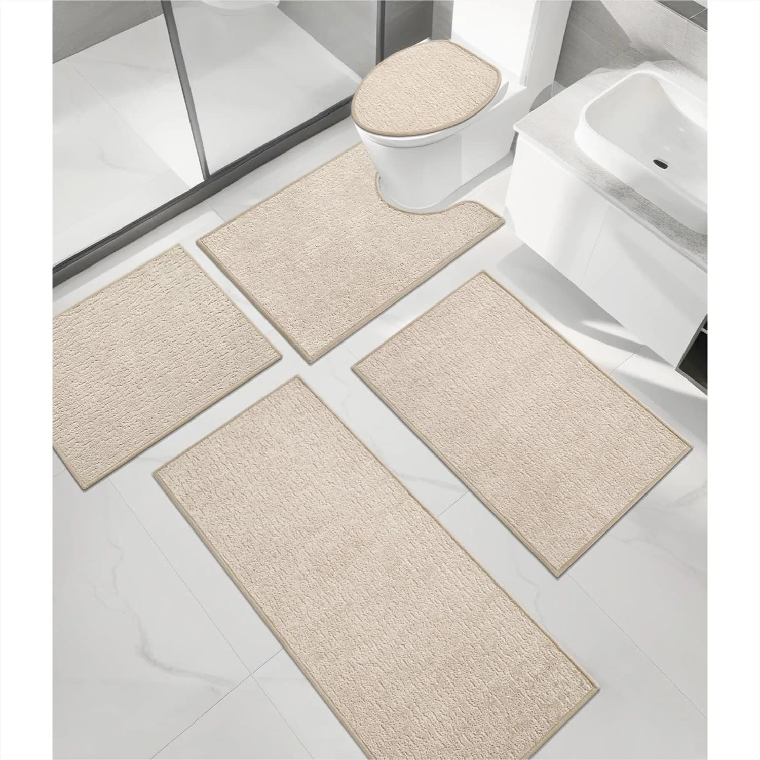 Set di Tappeti da Bagno 5 Pezzi, Tappetino Ultra Sottile ad Asciugatura Rapida, Tappeti da Bagno Antiscivolo e Assorbenti Lavabili in Lavatrice