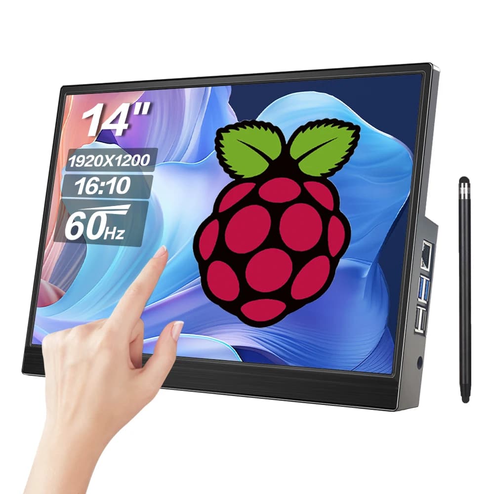 14 Inch Monitor for Raspberry Pi 5 4 3 Touchscreen 1920x1200 16:10 Display with USB HDMI Interface for Computer Programming Monitor