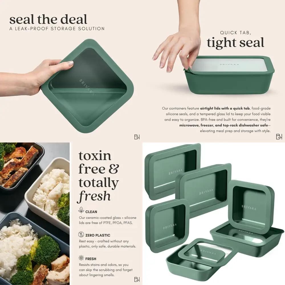 Contenitori in Vetro per Alimenti - Set da 6 Pezzi Senza BPA, Riutilizzabili, Non Tossici, con Coperchi in Vetro, Facili da Usare [Pino]