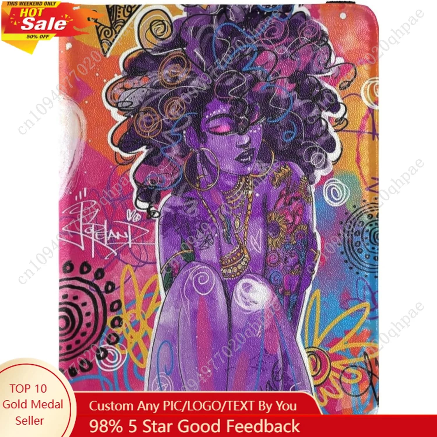 Porta passaporto Donna Viola Graffiti Donna afroamericana Copertina per passaporto in pelle PU premium Regalo da viaggio 5,7 * 4,3 pollici