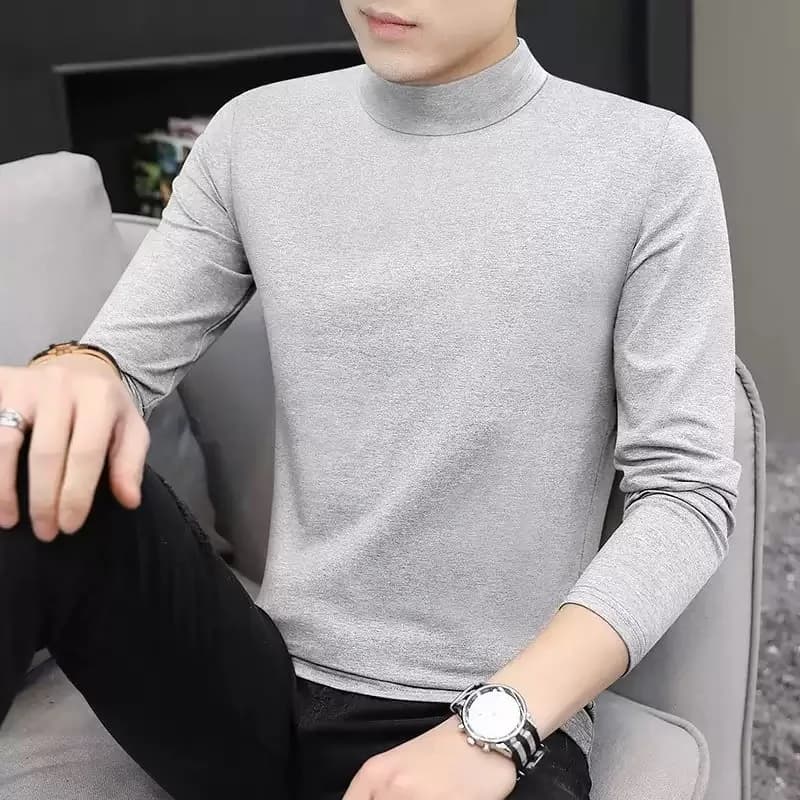 T-shirt da uomo a maniche lunghe con collo semi alto a maniche lunghe 2025 in primavera e autunno, come camicia base da indossare a maniche lunghe