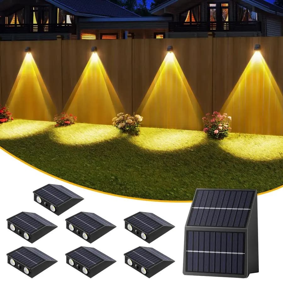 Luci solari per recinzioni da esterno, luci solari di grandi dimensioni con doppi pannelli solari, luci per recinzioni impermeabili ad energia solare