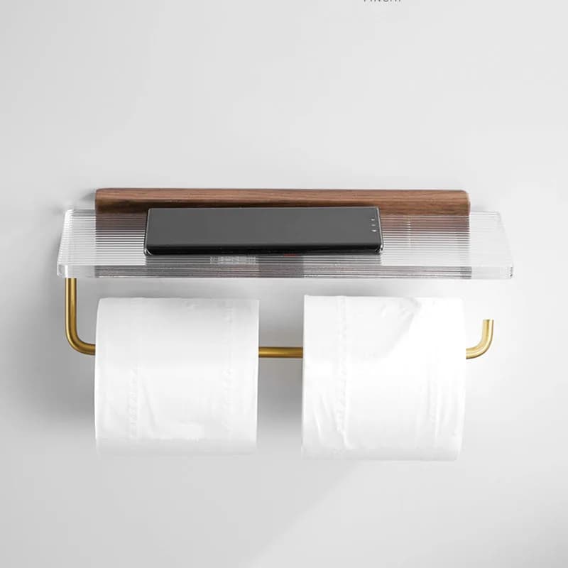 Porta asciugamani di carta da bagno in acrilico Porta telefono multifunzionale in legno Porta asciugamani per rotolo di carta igienica a parete Hardware per il bagno
