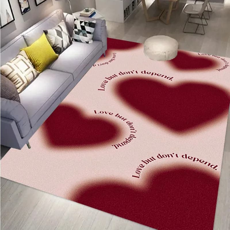Living Room with Romantic Hearts, Letter Design, Festive Decoration, Soft Bedroom Anti-slip Mat