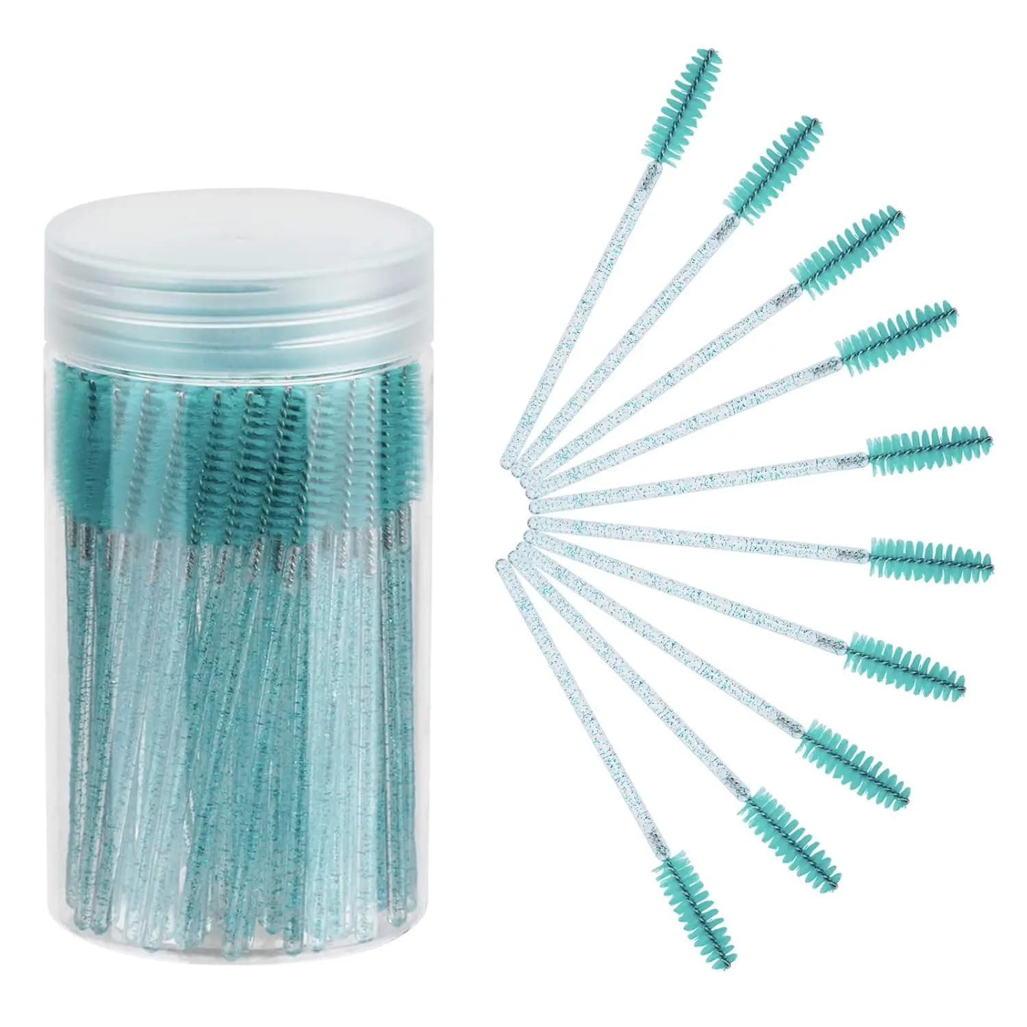 100 Disposable Brushes for Eyelashes with Container, Mascara Applications for Extension Eyebrow and Makeup Kit (Blu)