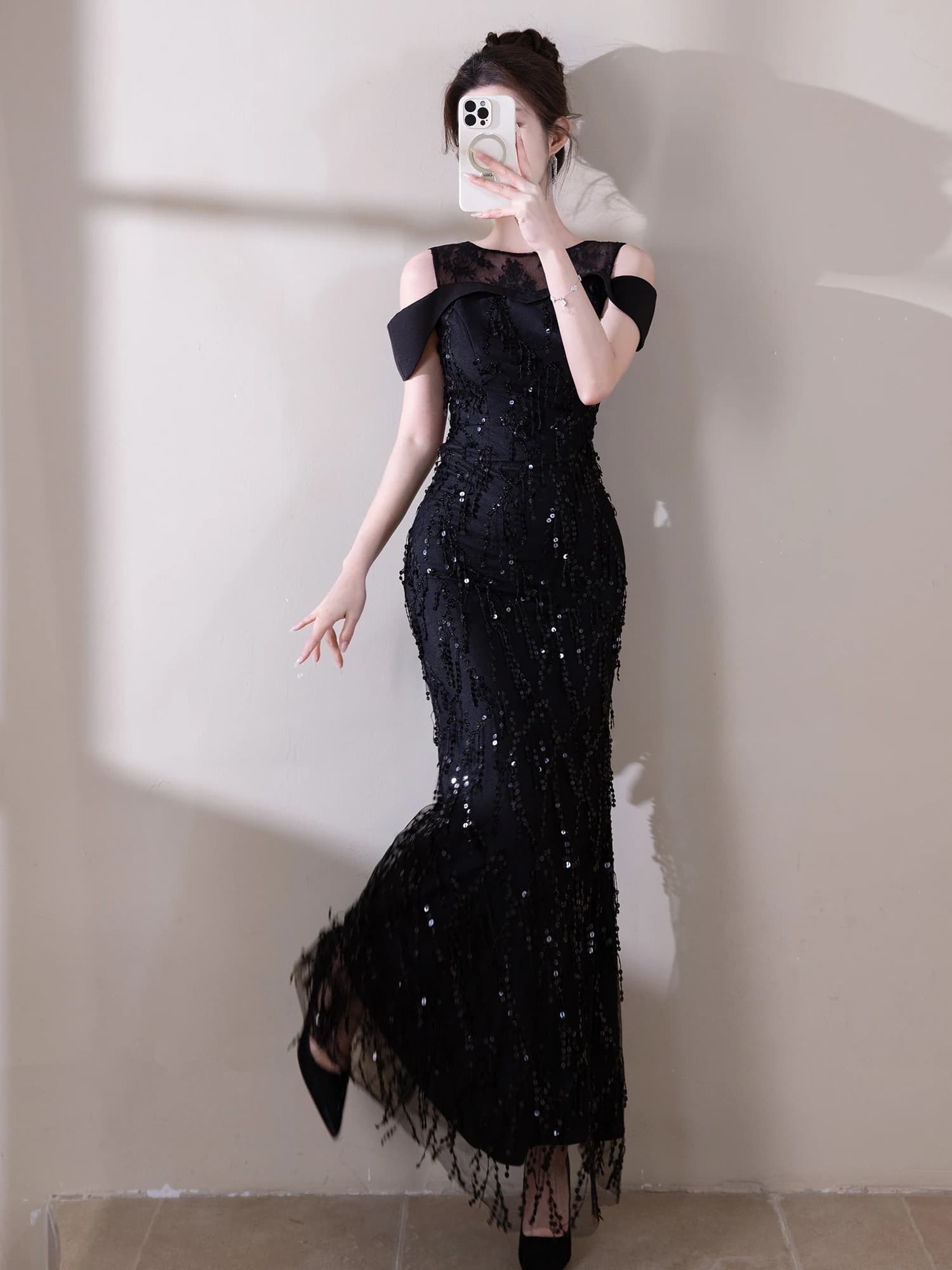Abito da sera Ele Bla sexy monospalla a sirena lungo con nappe, ideale per matrimoni, feste e performance, elegante e sensuale
