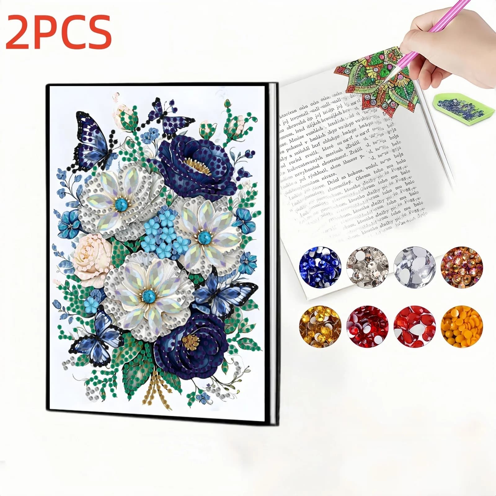 2pc, 1 Diamond Painting Notebook + 1 Bookmark, flower and Butterfly Pattern, PU leather, used to learn Painting, Sketchbook set