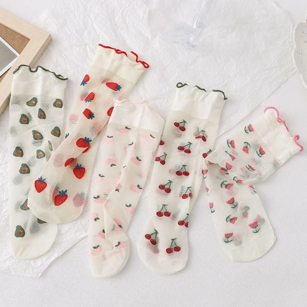 5 paia di calzini traspiranti in rete con volant, calzini da donna traspiranti antiscivolo, calzini Lolita con ricamo in stile dolce per ragazze e donne
