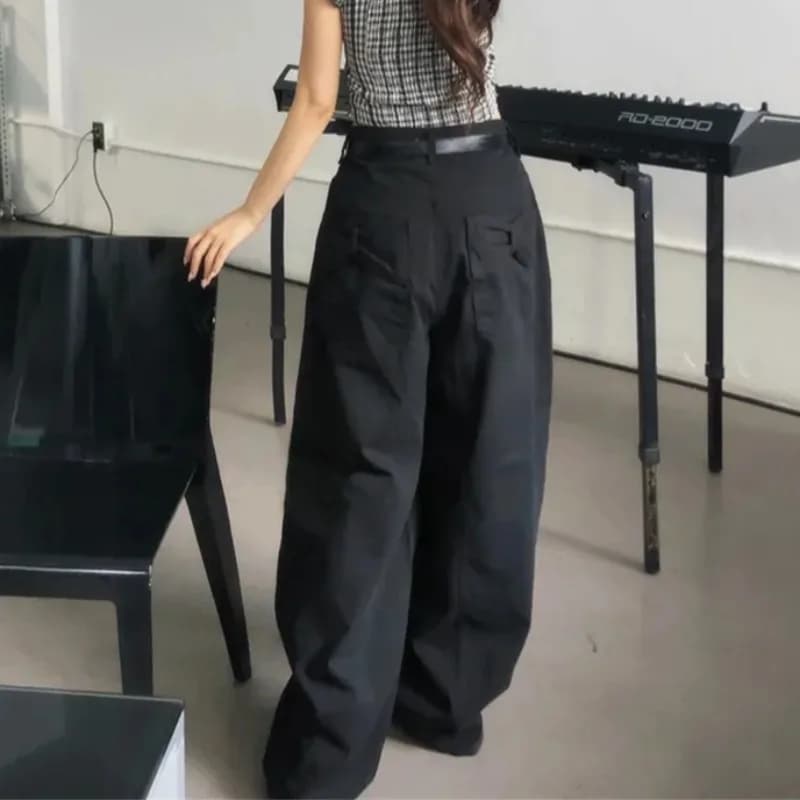 Jeans a Vita Alta e Gamba Larga per Donna, Stile Vintage Lavato, Tinta Unita, Silhouette con Bottoni, Pantaloni Estivi alla Moda e Chic