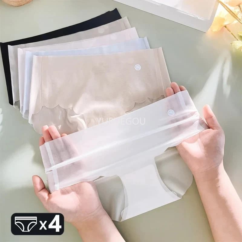 4 pezzi di biancheria intima senza cuciture in seta ghiaccio, slip da donna ultrasottili, slip elasticizzati trasparenti sexy, lingerie comoda a vita alta, taglie M-XL