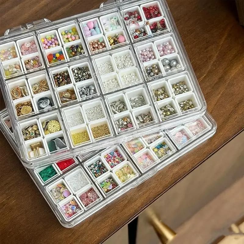 Scatola portaoggetti per accessori per unghie a 48 scomparti, mini contenitore trasparente per gioielli e orecchini, organizer da esposizione