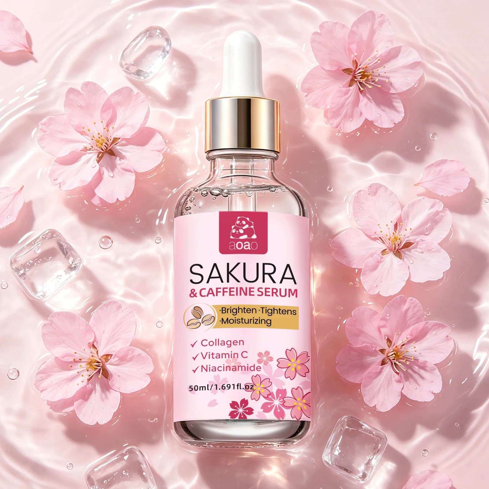 L'essenza di Sakura contiene Niacinamide, Vitamina C, nutre, rassoda, idrata e illumina la pelle.