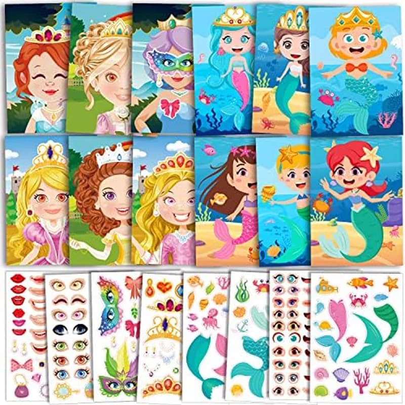 Divertente assemblare Jigsaw 10 fogli Princess Children fai da te Cartoon Puzzle Stickers Make-a-Face KidsRecognition Training Education Toy