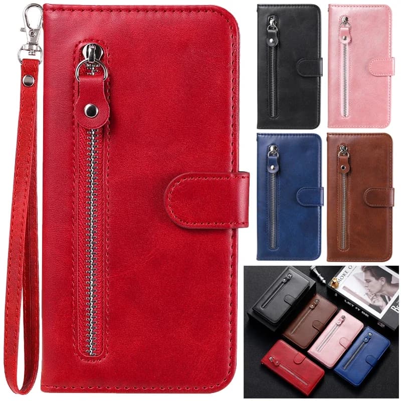 Redmi 14C 13C 12C Note 14 13 12 Pro Plus Zipper Case for Xiaomi 14T 14 15 13T 13 Pro 14Ultra Cards Slot Stand Wallet Phone Cover