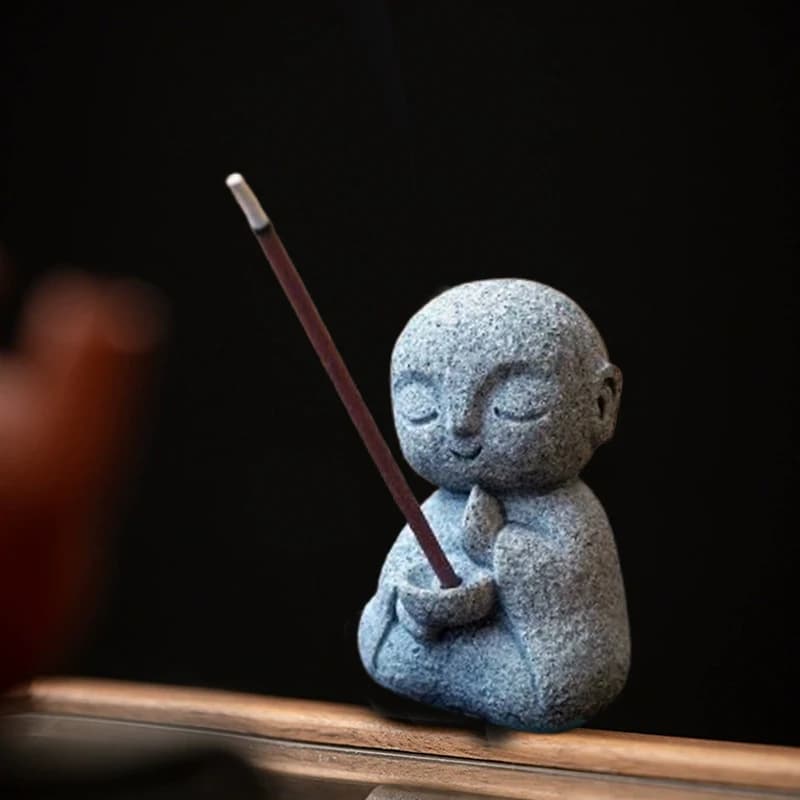 1 pz Porta Incenso Giapponese Jizo Monk per Bastoncini, Bruciatore di Incenso Zen Monk in Arenaria, Porta Bastoncini di Incenso Buddha, Decorazione per la Casa