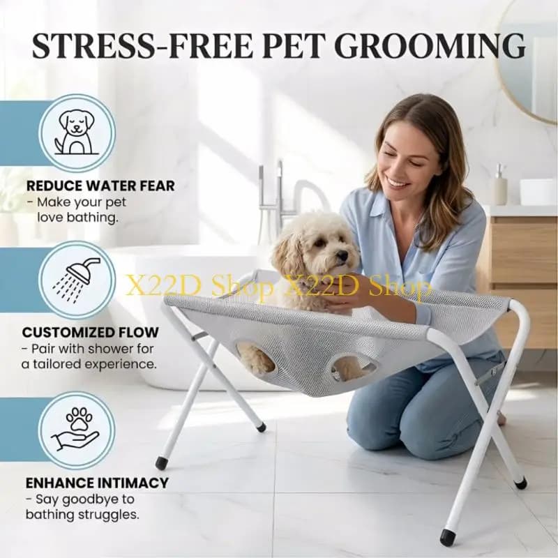 X22D Foldable Pet Bathing Stand, Portable Dog Bath Grooming Rack, Blue | 44 heavinessWeight Capacity Pet Grooming Hammock with