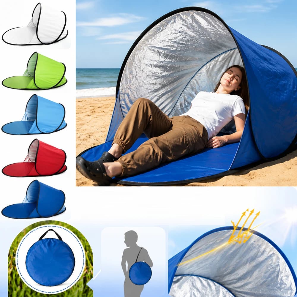 Pop Up Beach Tent UPF50+ UV Protection Silver Coating Portable Ultra Light Sunshade Shelter for 1 Person Outdoor Camping Fishing