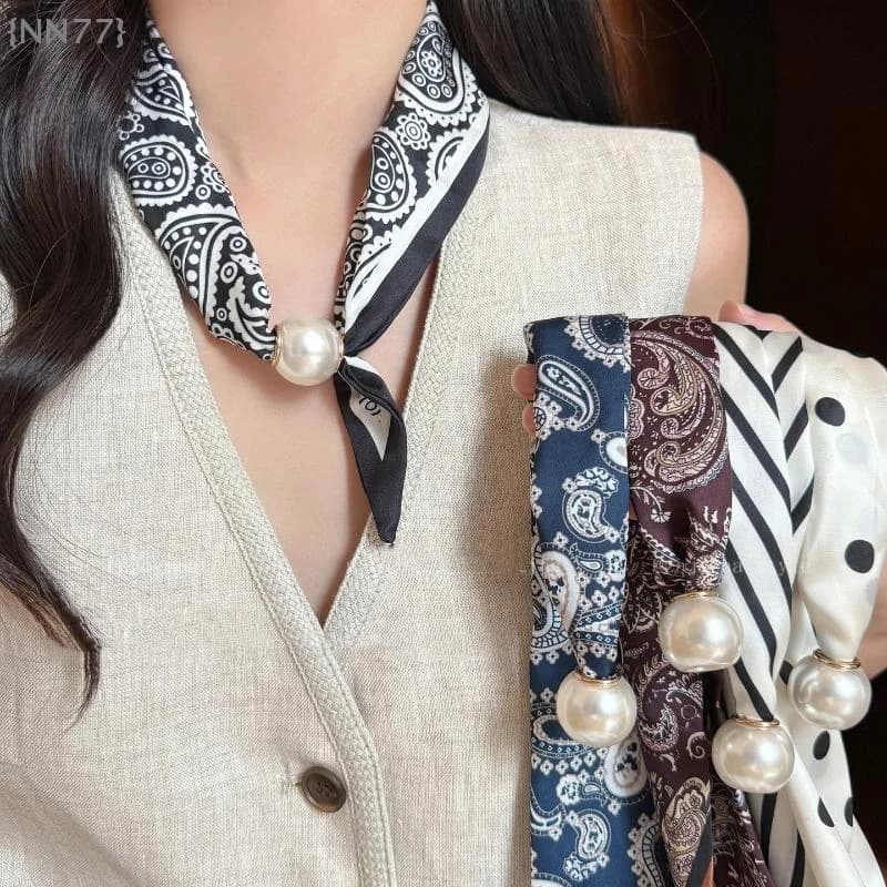 【NN77-M3】Collana di perle francesi con chiusura magnetica, sciarpa multifunzione da donna, scaldacollo, accessorio a catena per clavicola
