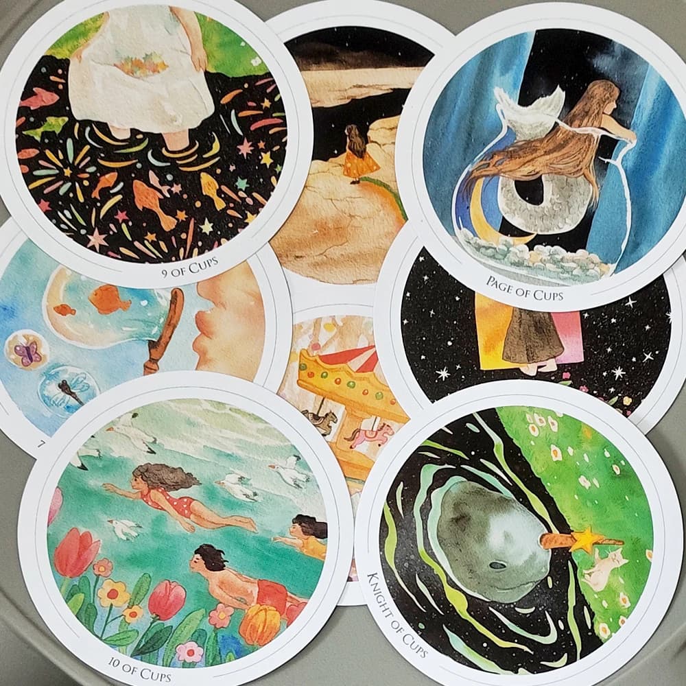 78 Pcs Round Circular Tarot Cards Watercolor Art Witchcraft in Rigid Box, Double-embossed 9*9cm Gentle Universe Tarot Deck