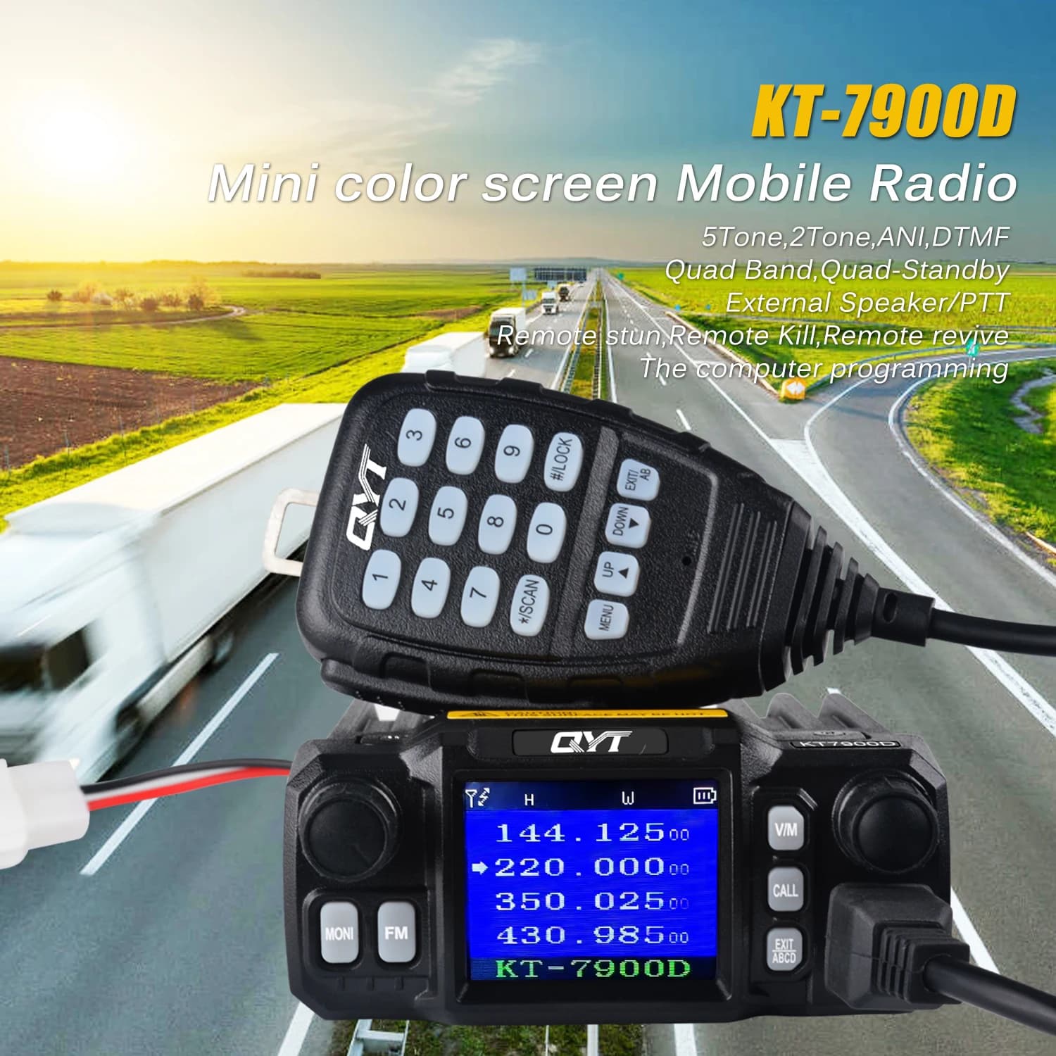 Walkie Talkie per auto 144/220/350/430 MHz Quad Band Quad Stand-by 25 W 200 canali Mini FM Radio mobile amatoriale QYT KT-7900D