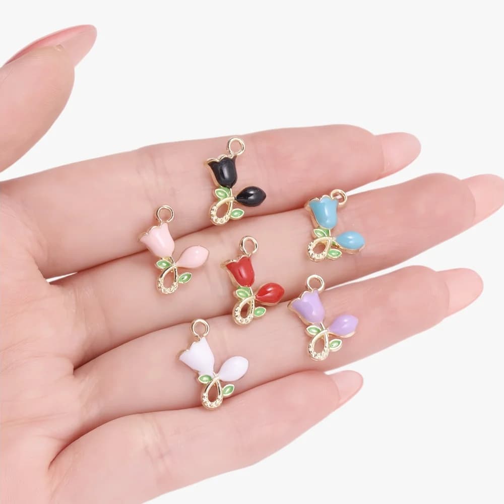 10Pcs Lily Flower Charm for DIY Jewelry Making Colorful Enamel Small Pendant Earrings Bracelet Handmade Accessories Gold Color