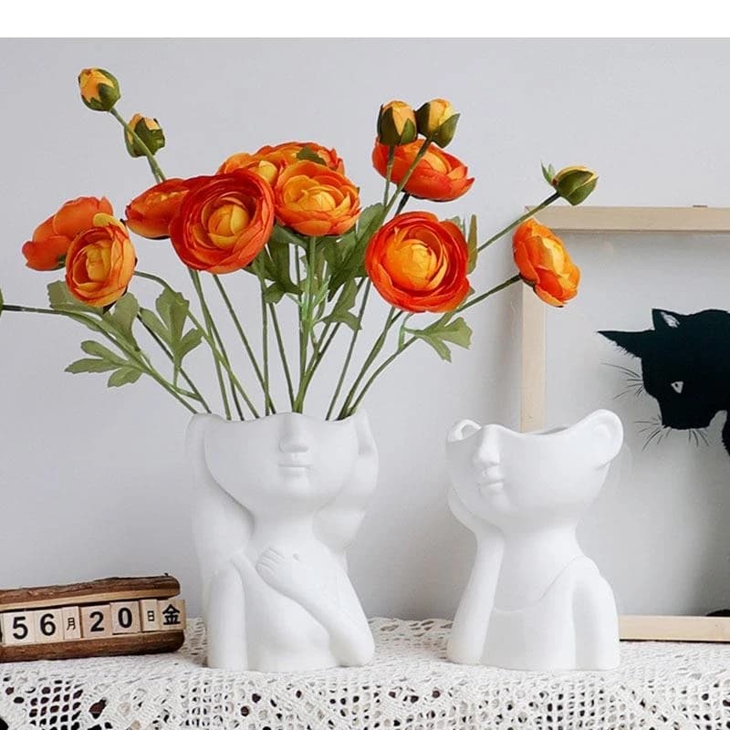 Shiny Ceramic Vase Hydroponic Flower Inserts European White Porcelain Boy/girl Figures Vases Plant Pots Modern Decor