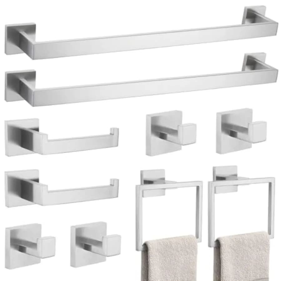 Set di accessori per il bagno da 10 pezzi - Portasciugamani e mensole - Acciaio inossidabile SUS304 - Montaggio a parete 23,6 pollici
