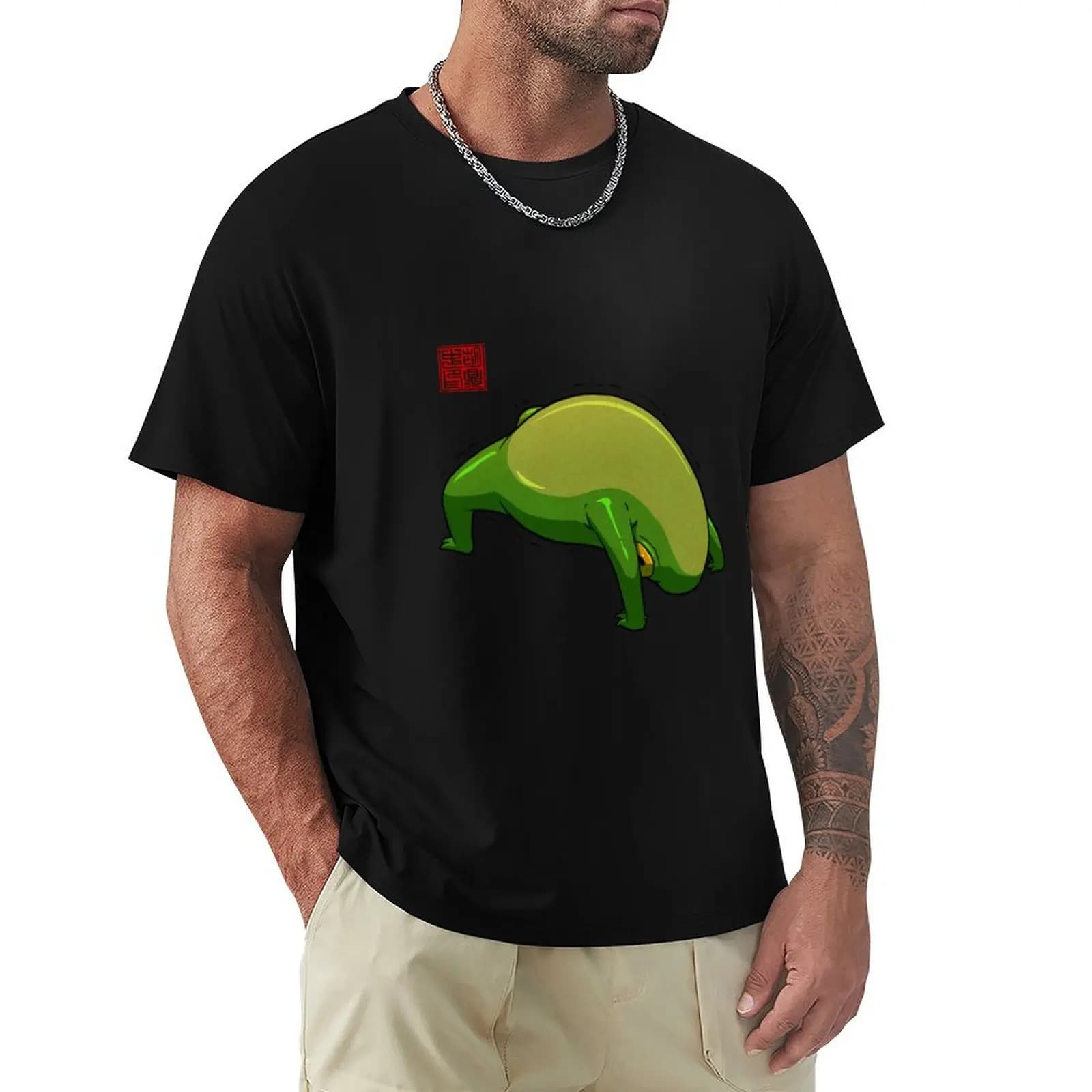 Yoga Frog Wheel Pose T-Shirt Simple Casual Short Sleeve Cotton T-Shirt