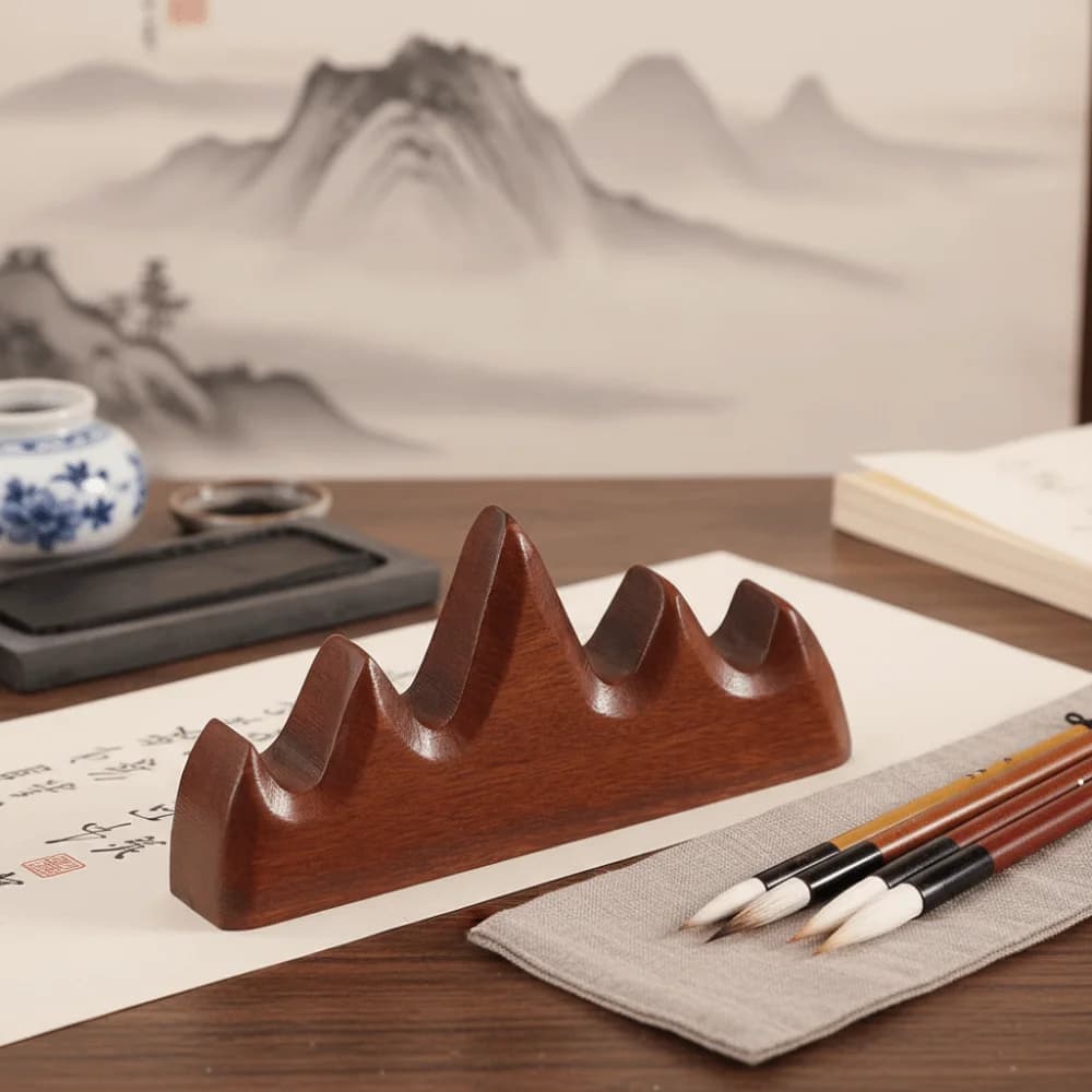 Accessori da Scrivania Portapenne in Legno Massello Rosso, Porta Pennelli per Calligrafia Artigianale, Supporto Premium per Penne, Organizzatore da Scrivania