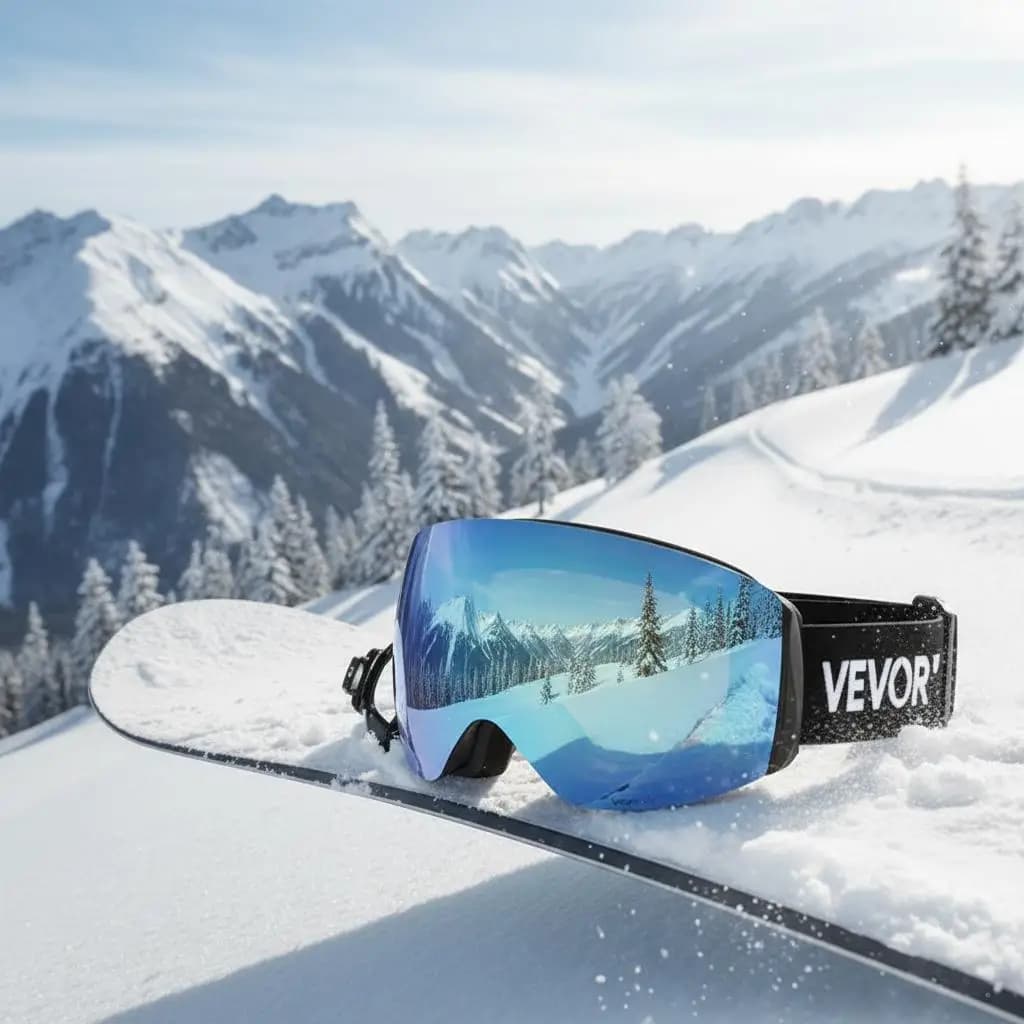 Occhiali da sci senza montatura 200 mm per sci, pattinaggio, snowboard, lenti sferiche con rivestimento blu Revo OTG antiappannamento, telaio in TPU Ventila