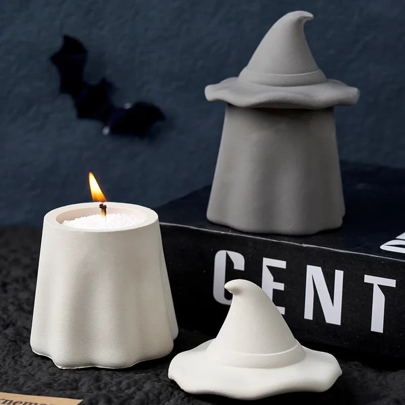 Creative Wizard Hat Candle Jar Silicone Mold DIY Halloween Planter Craft Making Concrete Plaster Resin Storage Box Casting Molds