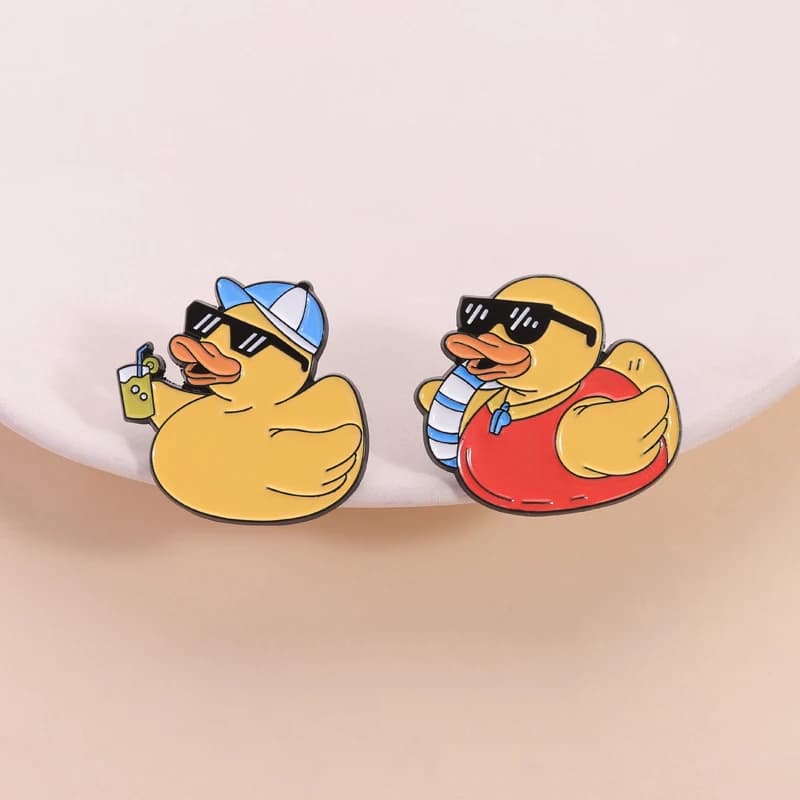 Duck Pin Yellow Duck with Sunglasses Swimming Ring Baseball Cap Drink Design Cute Cool Style Brooches for Duck Lovers Collection