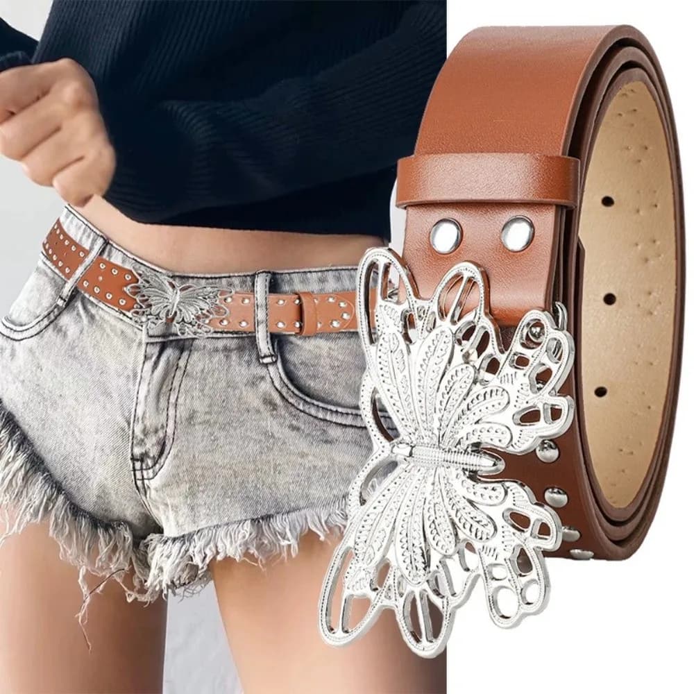 Luxury Jeans Decor Butterfly Waist Belt Punk Y2k Rivet Belt Wide Leather Pu Waistbands Female/Girls