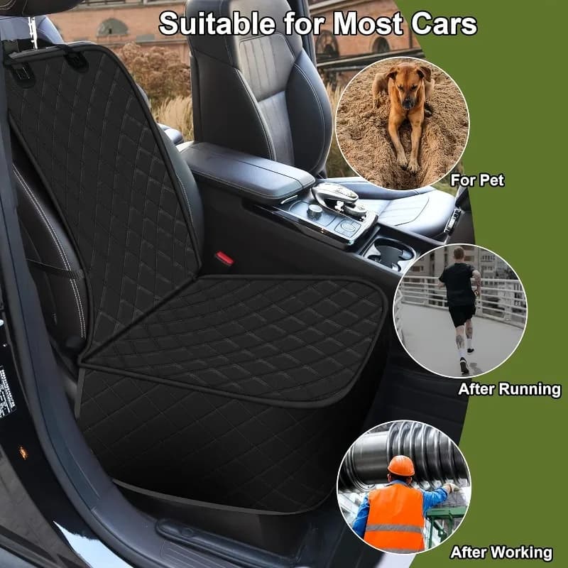 Universal Front Car Seat Protector Quilted Waterproof Oxford Adjustable Straps Side Coverage Anti-mud Sweat Scratch Pet Owners Gym Goers Workers