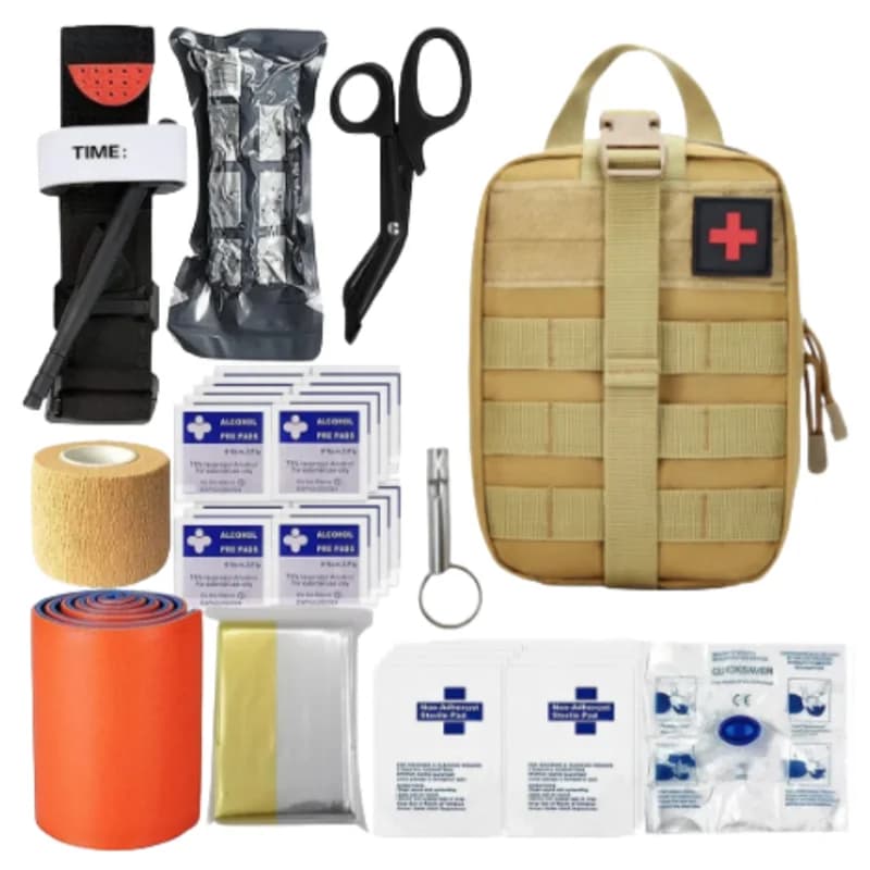 Kit di emergenza IFAK per traumi di emergenza: include laccio emostatico rotante e benda, forbici per garza, campeggio e sopravvivenza