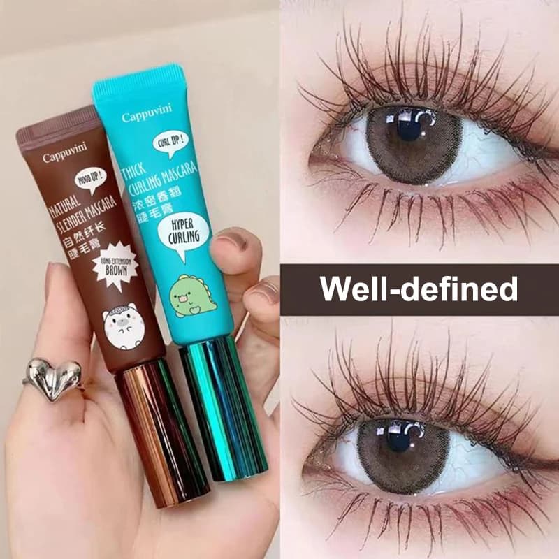 Mascara Cappuvini per Volume e Allungamento, Set Mascara Marrone e Nero, Impermeabile e a Lunga Durata, Effetto Ciglia Incurvate Senza Sbavature