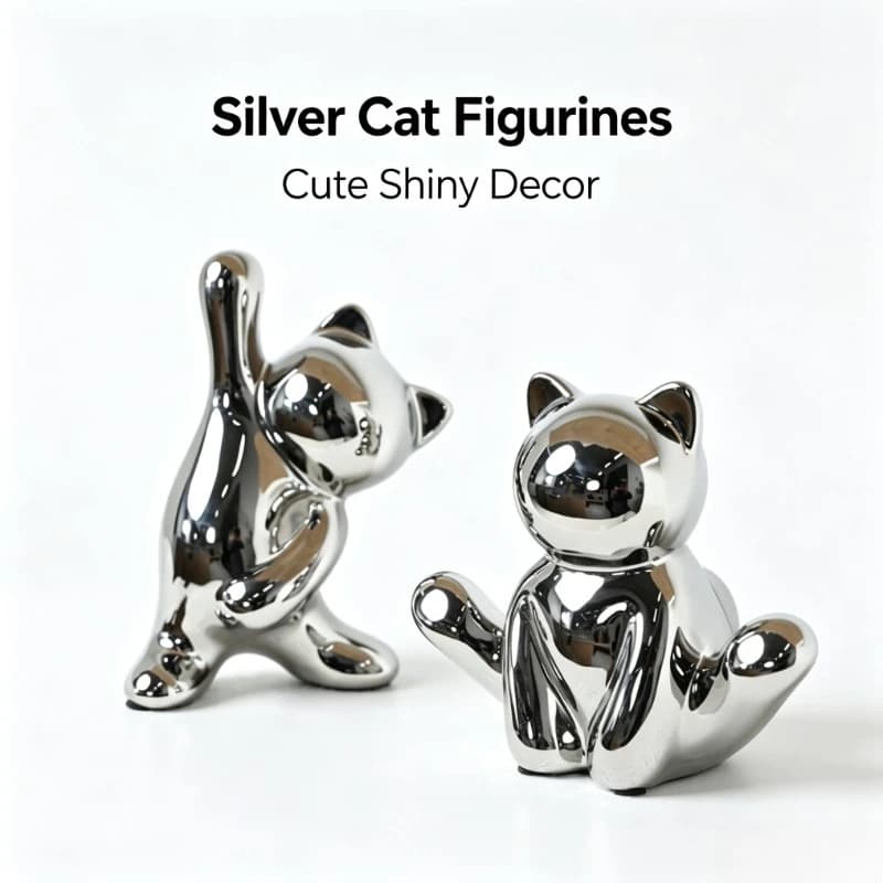 Cute Silver Kitten Statue | Couple Pendulum/Birthday Gift/ins Wind Soft Decoration Artifact