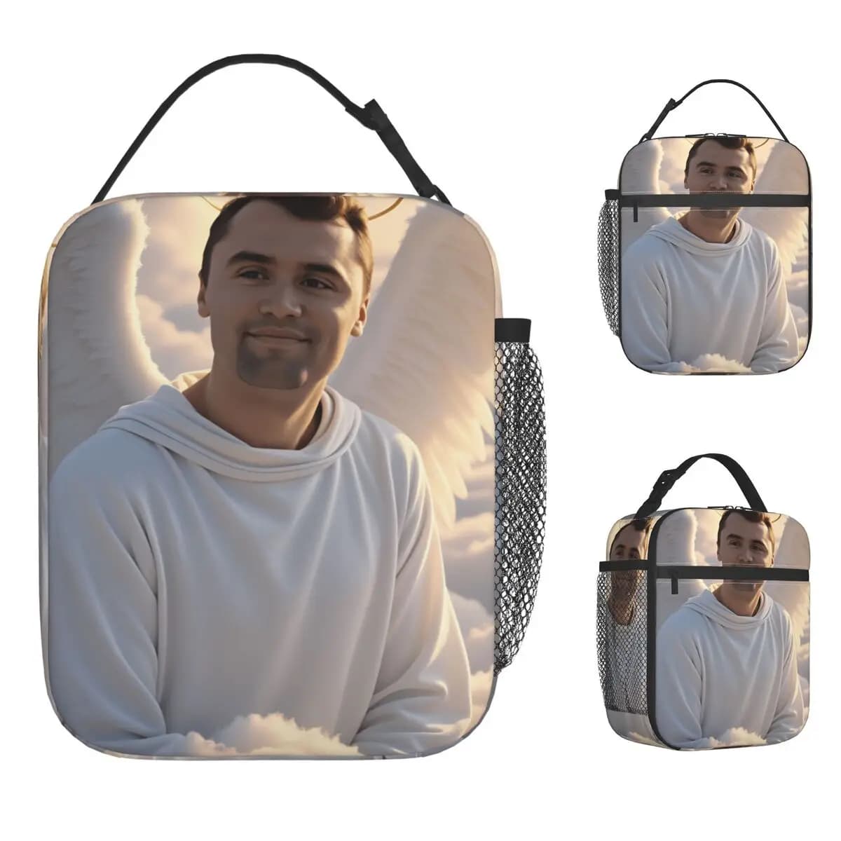 C-Charlie K-kirk Angelo Borsa per il pranzo Comoda scatola per il pranzo Borsa termica per picnic all'aperto per adulti Borsa termica divertente Oxford Tote Borse per alimenti